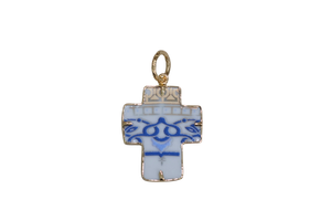 Blue Scrolls Cross Pendant