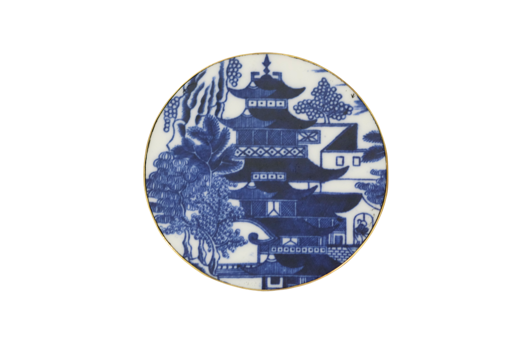 Blue Willow Pagoda Belt Buckle