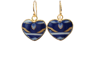 Blue and Gold Heart Earrings