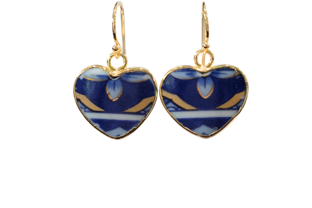 Blue and Gold Heart Earrings