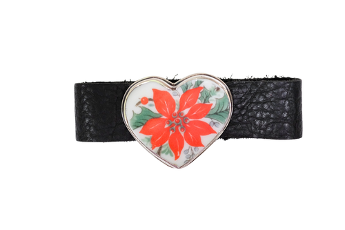 Heart Poinsettia Leather Bracelet