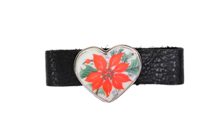 Heart Poinsettia Leather Bracelet