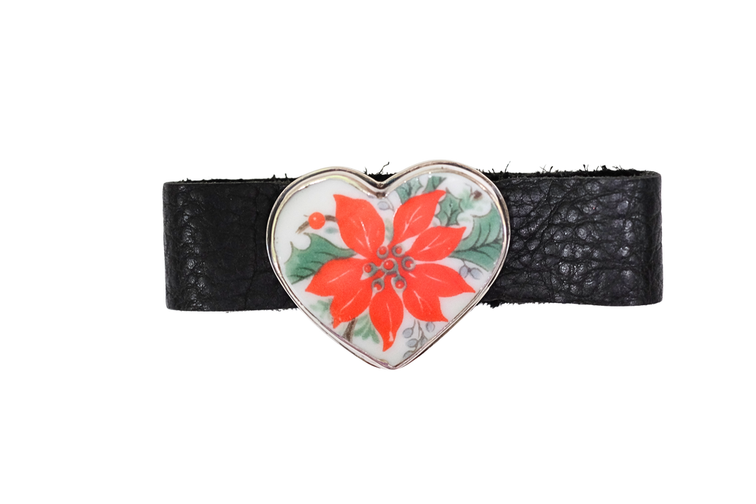 Heart Poinsettia Leather Bracelet