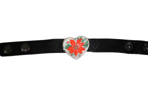 Heart Poinsettia Leather Bracelet