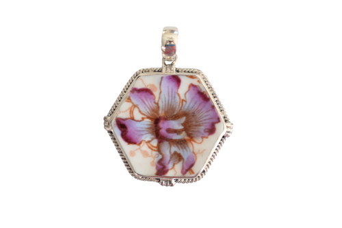 Hexagon Purple Floral Pendant