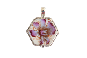 Hexagon Purple Floral Pendant