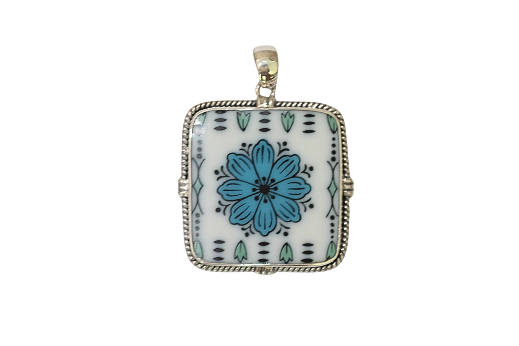 Large Blue Flower Pendant
