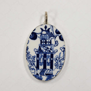 Large Oval Blue Willow Pendant