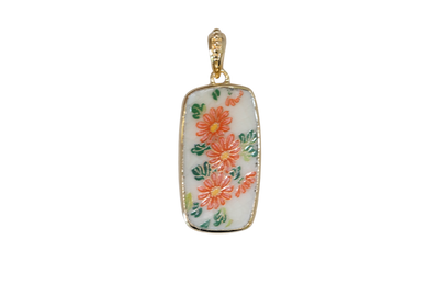 Little Rectangle Orange Flowers Pendant