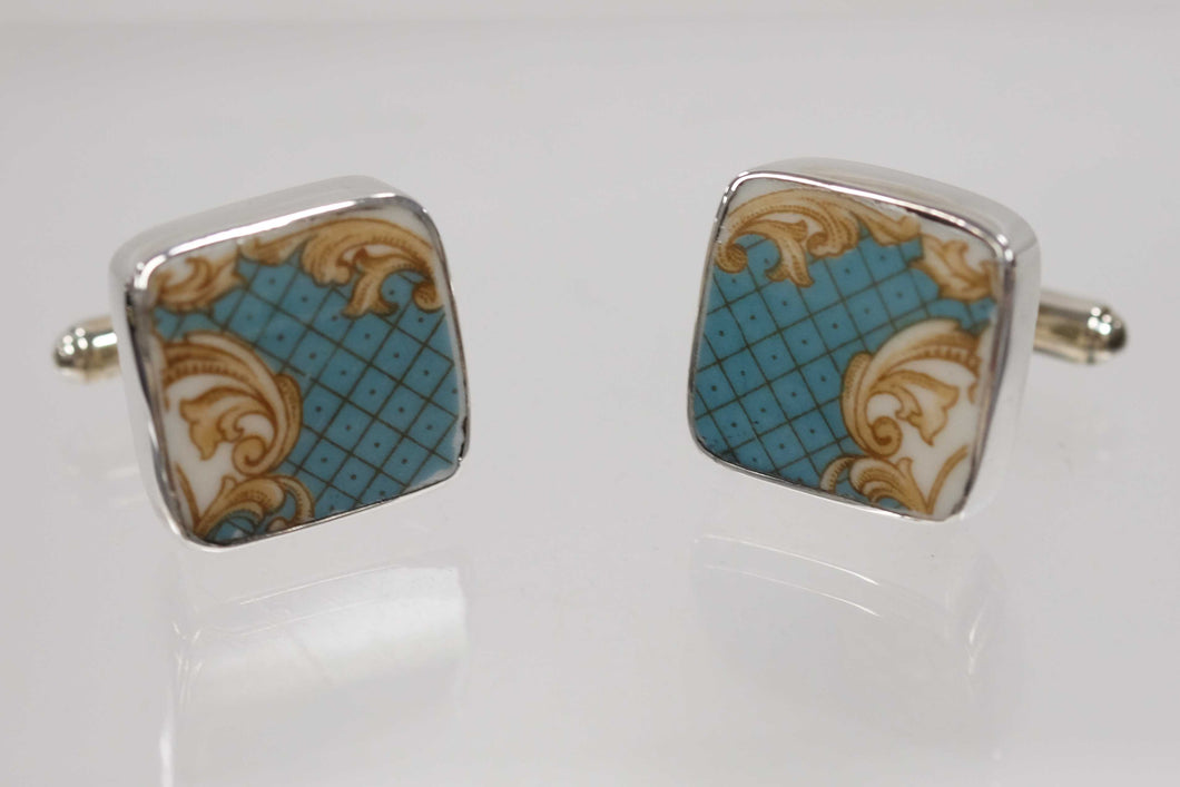 Minty Blue and Gold Cufflinks