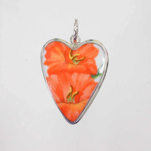 Orange Heart Hibiscus Pendant