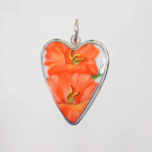 Orange Heart Hibiscus Pendant