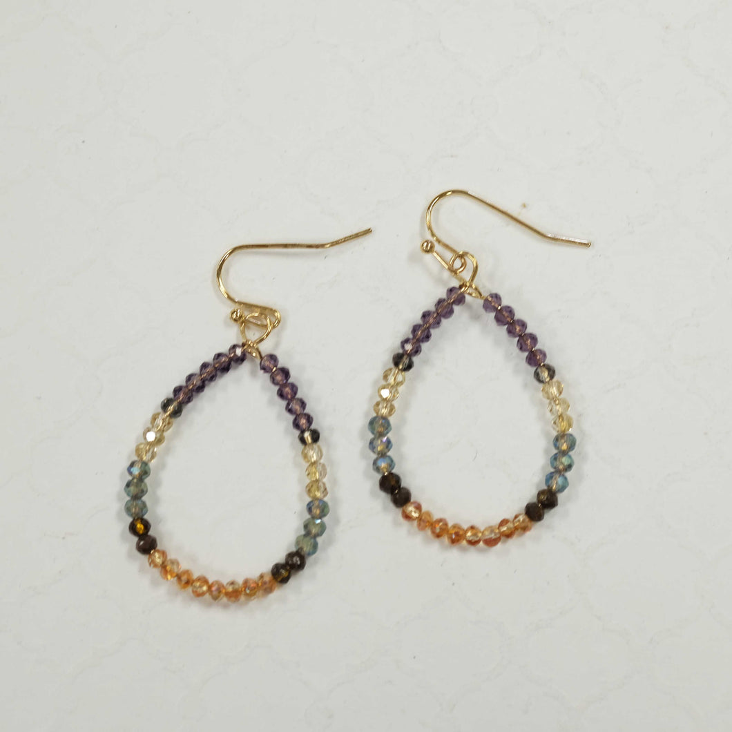 Purple Blue and Gold Beaded Earrings