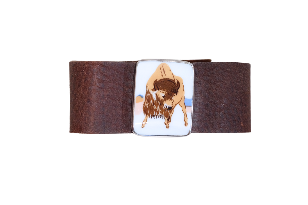 Rectangle Bison Leather Bracelet