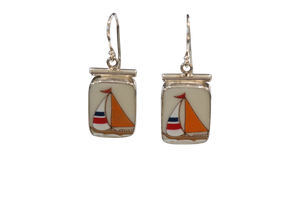 Rectangle Orange Sailboat Earrings