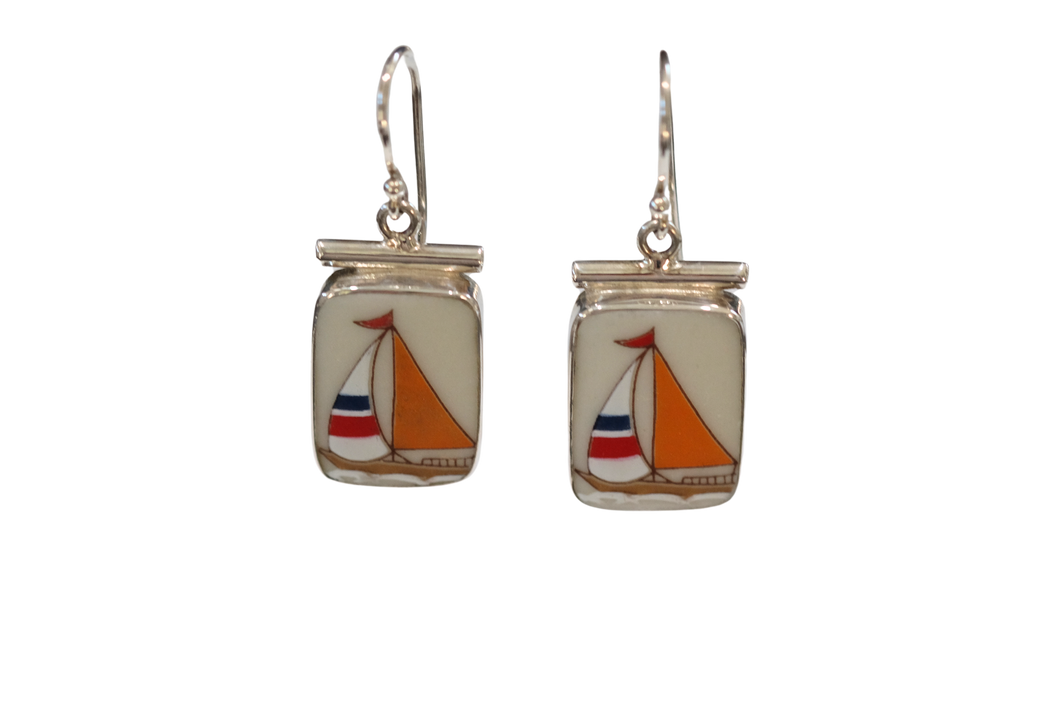 Rectangle Orange Sailboat Earrings