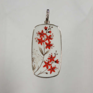 Rectangle Red Floral Pendant