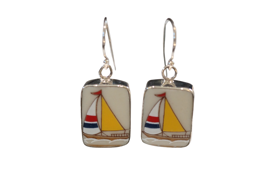 Rectangle Yellow Sailboat Earrings