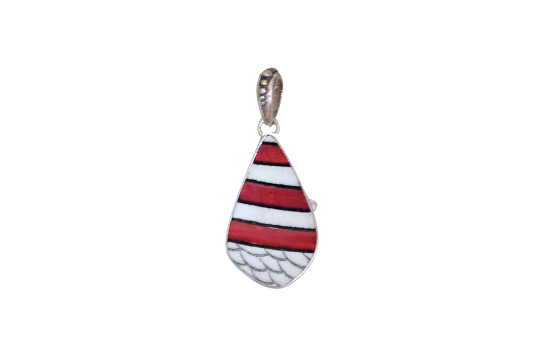 Red Striped Teardrop Pendant