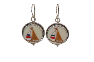 Round Orange Sailboat Earrings