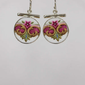 Round Pink Flower Earrings