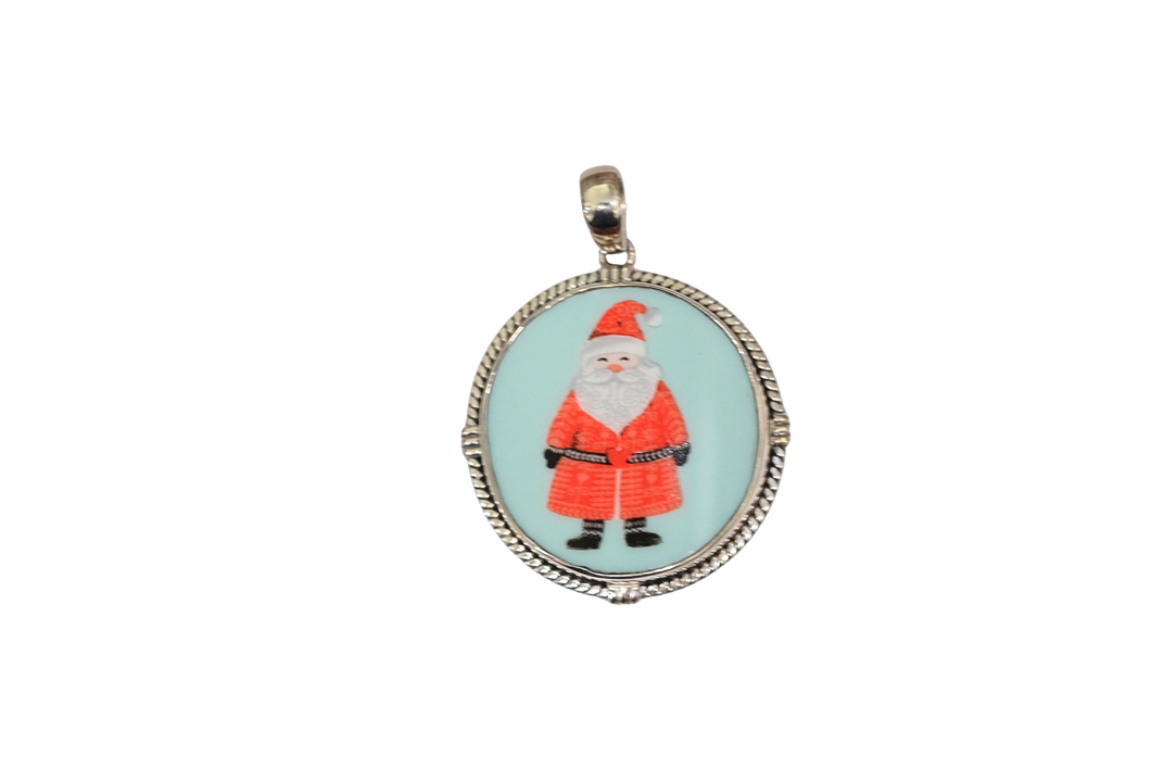 Round Turquoise Santa Pendant
