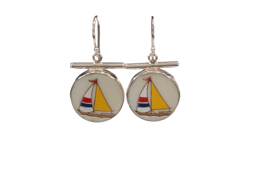 Round Yellow Sailboat Earrings