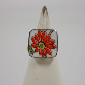 Size 6 Bright Orange Floral Ring