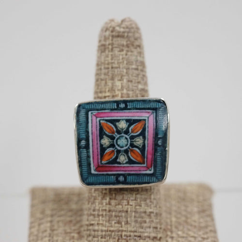 Size 8.5 Teal and Pink Funky Ring