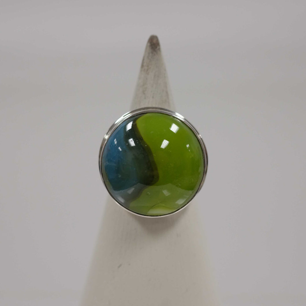Size 8 Green and Blue Marble Shooter Ring