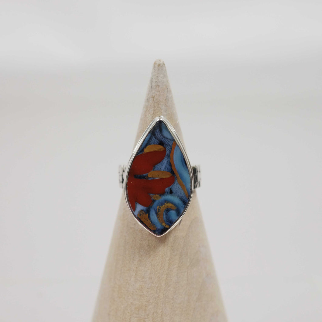 Size 9 Blue and Orange Teardrop Ring