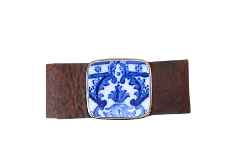 Square Blue and White Leather Bracelet