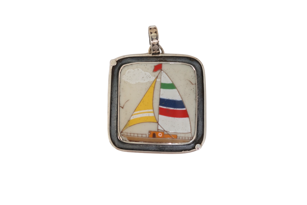 Square Framed Sailboat Pendant