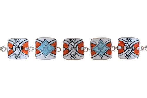 Turquoise and Red Geometric Bracelet