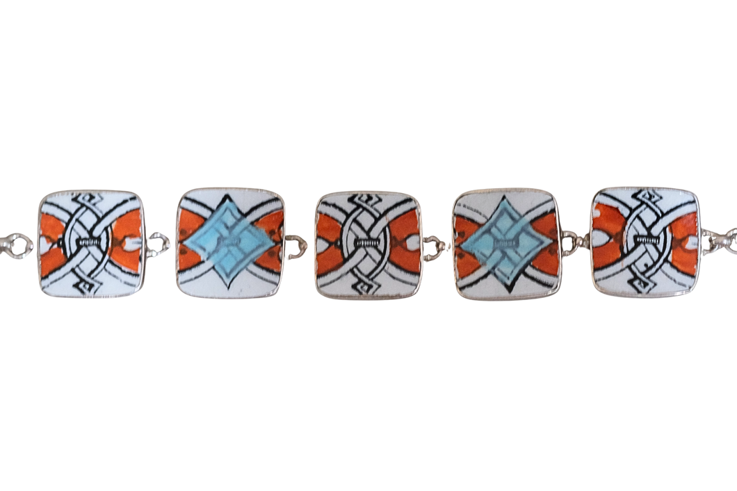 Turquoise and Red Geometric Bracelet