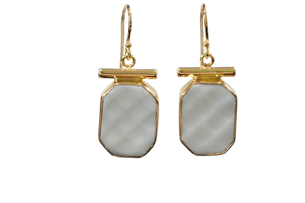 White Waffle Bar Earrings
