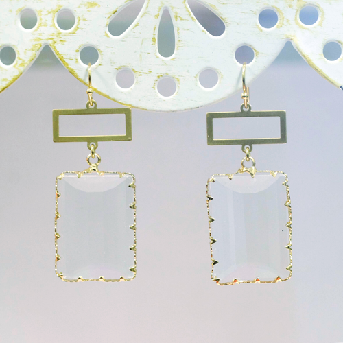 Clear & Gold Glass Dangle Earrings