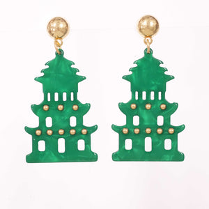 Forest Green Pagoda Earrings
