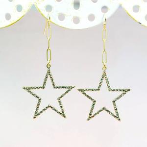 Pave Gold Paperclip Star Earrings