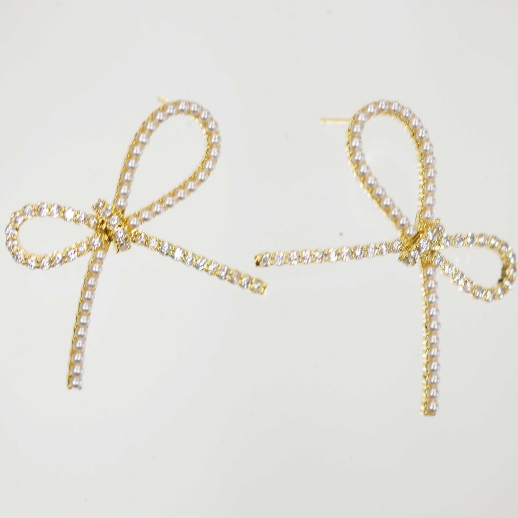 Pearl and CZ Bow Earrings